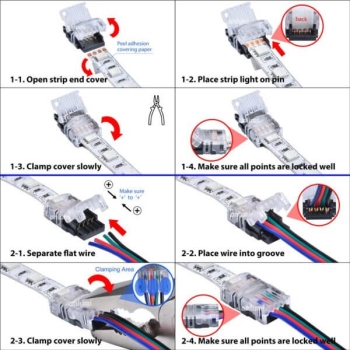 4 Polige LED Verbinder Schnellverbinder Strip zu Strip Streifen an Kabel 10mm